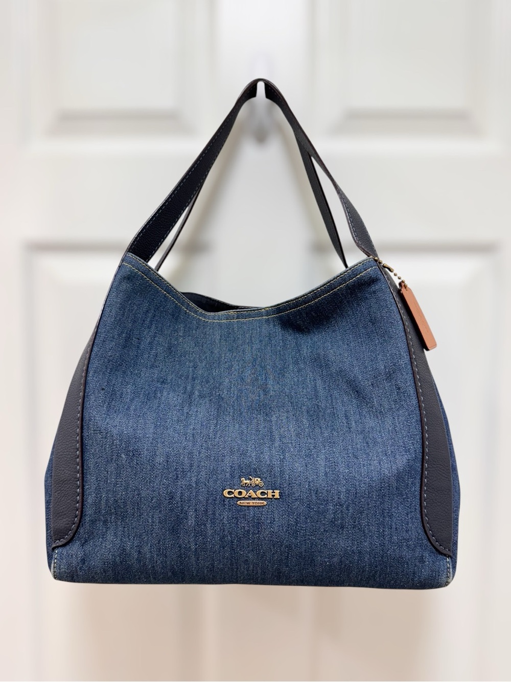 Coach Hadley Large Hobo Shoulder Bag Blue Denim Canvas Navy Leather CA834